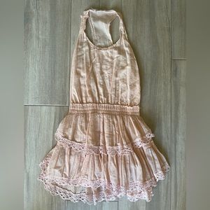 LoveShackFancy Blush Pink Crinkle Ruffle Tiered Racerback Dress Size 1